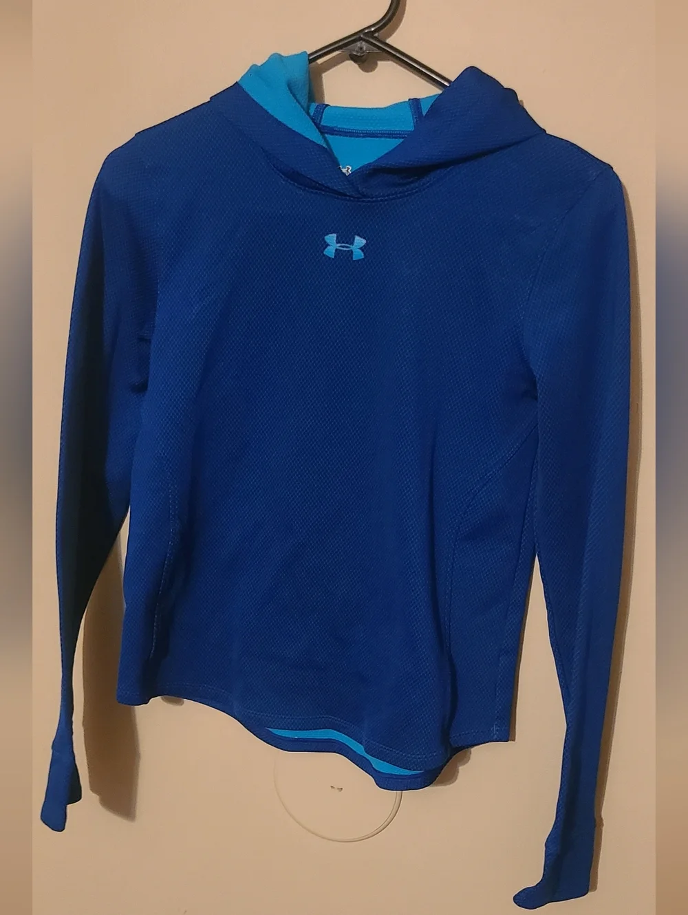 Under Armour Teal and Navy ColdGear Hooded Performance Shirt Youth XL